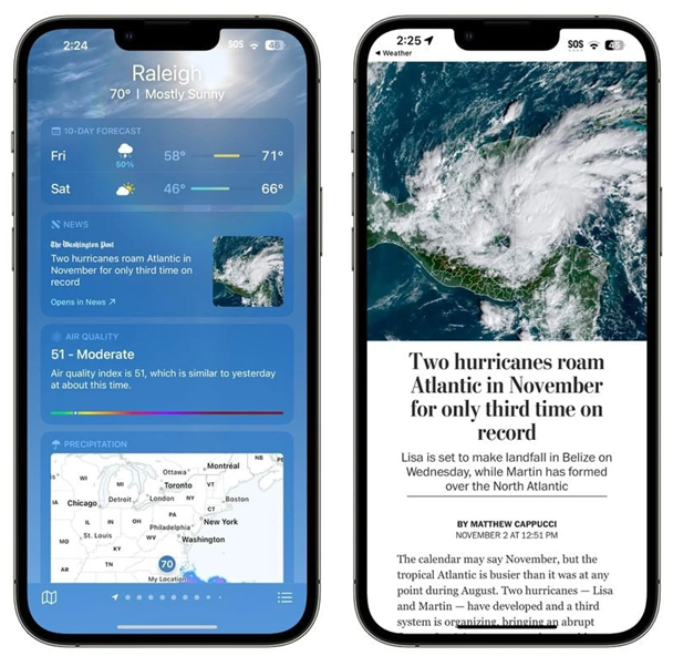 和乐镇苹果14维修分享iPhone 14手机如何看天气时顺带看新闻 