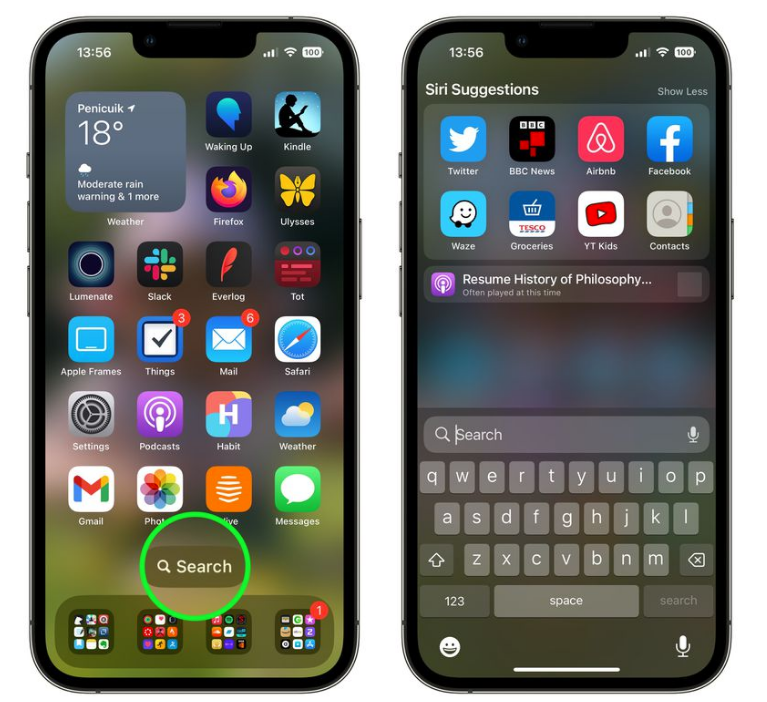和乐镇苹果手机维修分享升级到 iOS 16 后，如何删除主屏幕上的搜索按钮 